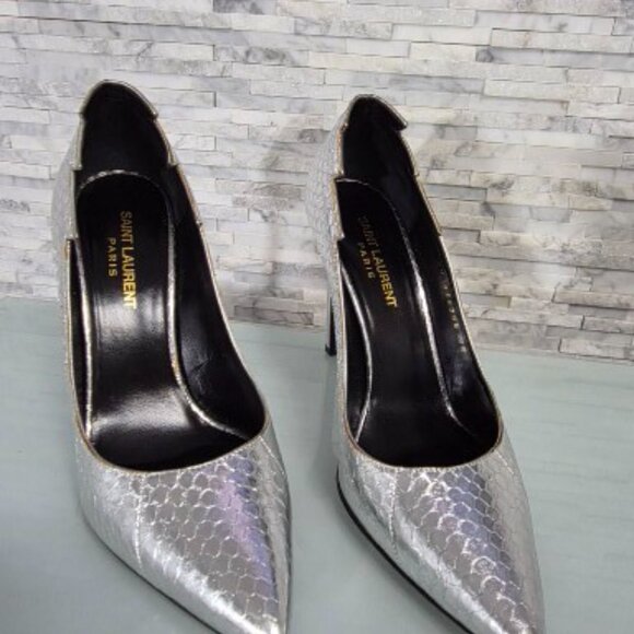SAINT LAURENT PARIS WOMEN'S SIZE 38 US 37.5 SILVER PUMPS SHOES - Picture 2 of 8